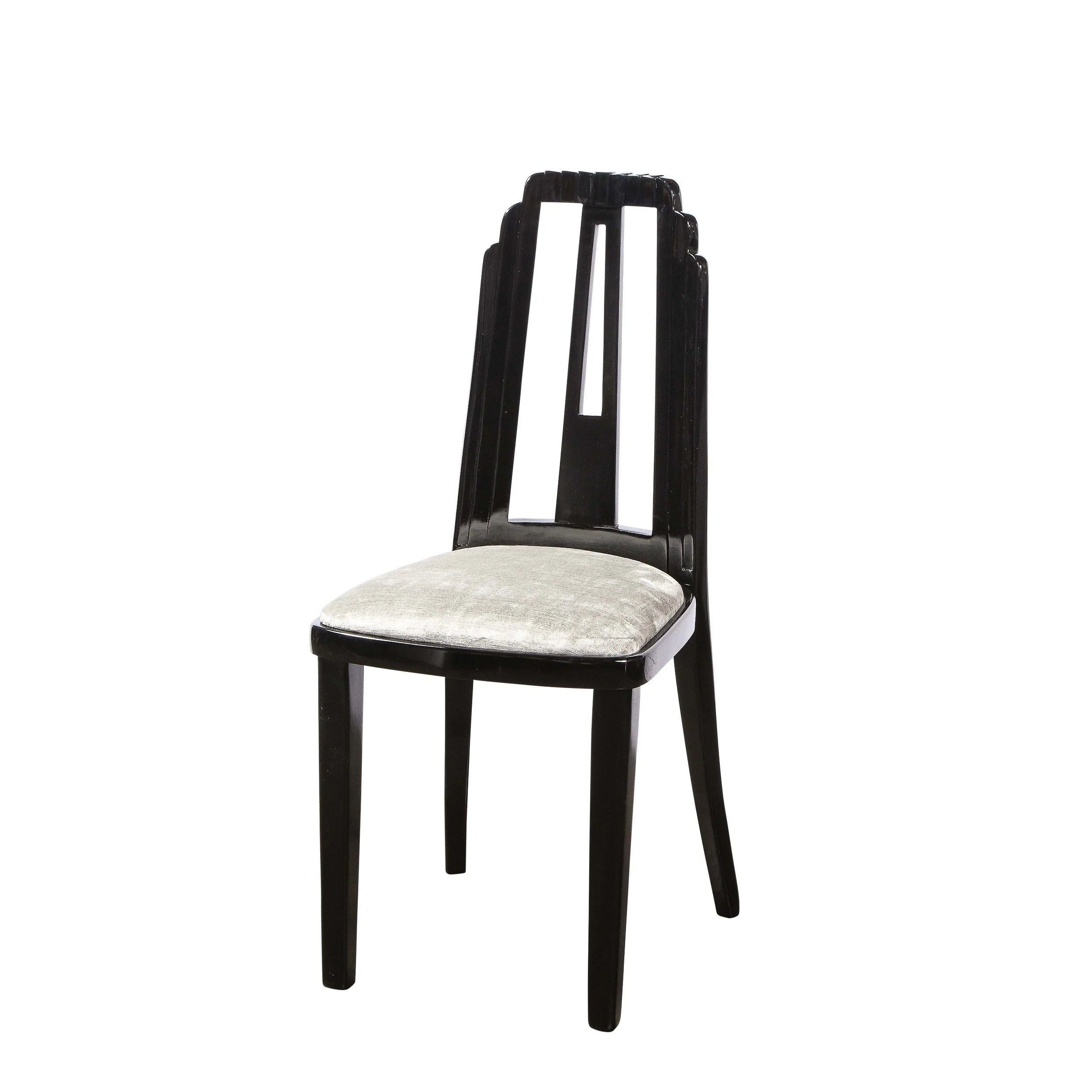 Art Deco Skyscraper Style Dining Chair in Black Lacquer and